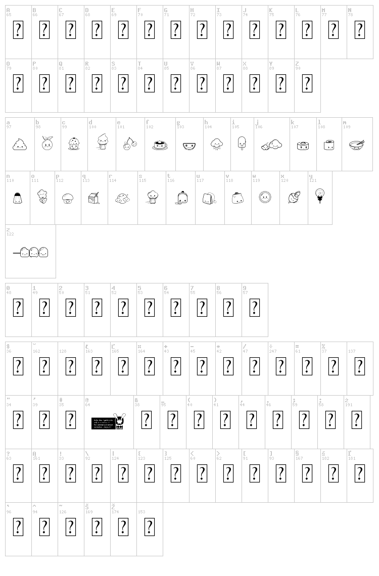Kawaii Food Font font map